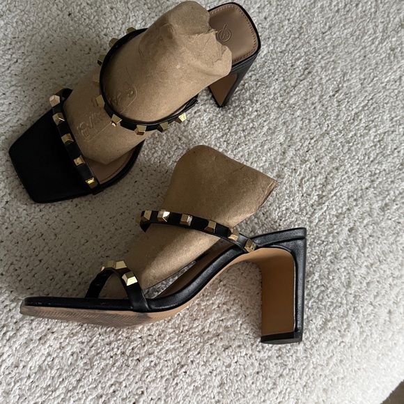 The Drop Avery Black Square Toe 2 Strap Studded High Heeled Black Sandals Sz 7 - Picture 7 of 10